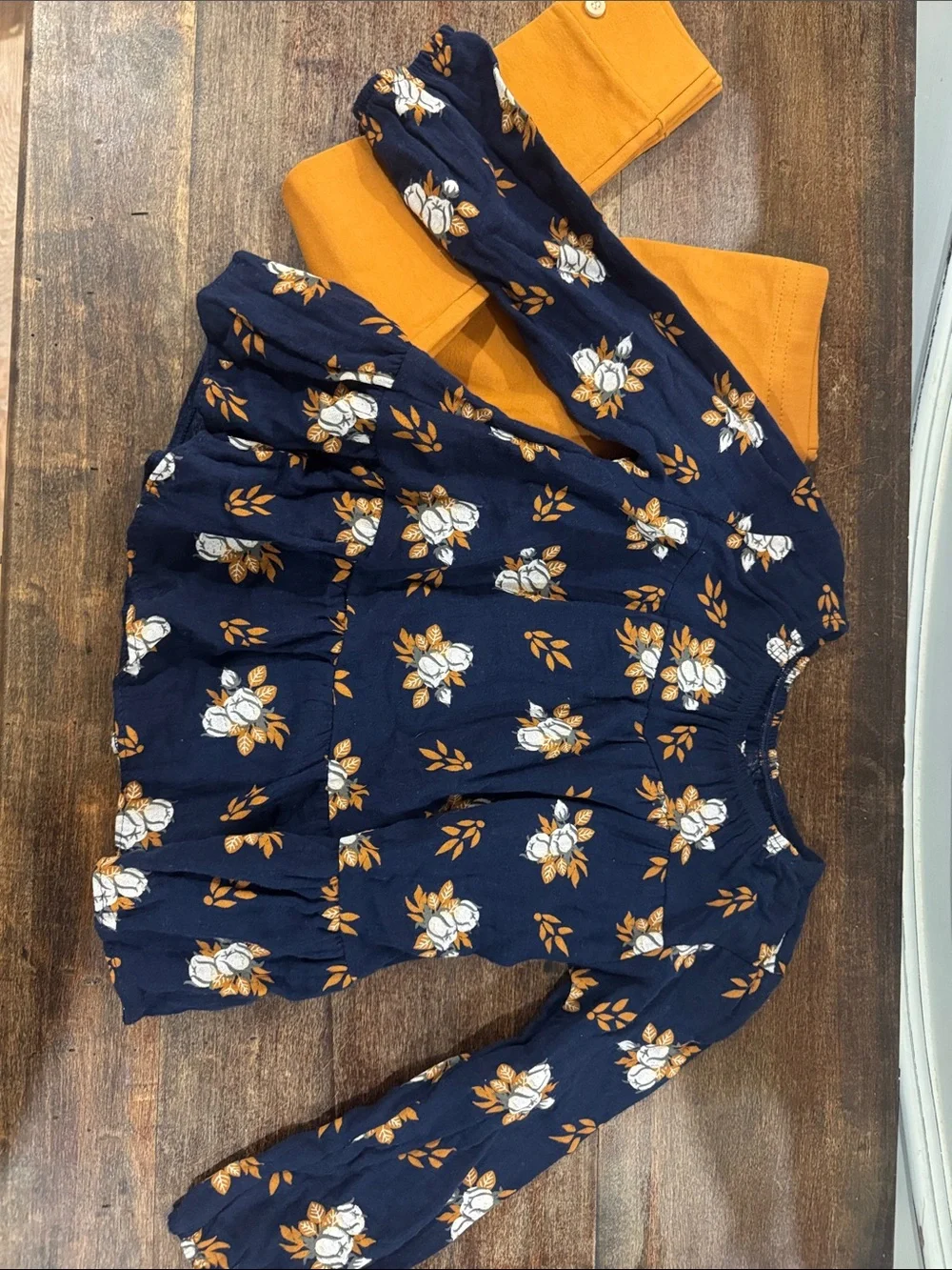 Kids Navy Floral Top and Mustard Legging Matching Set